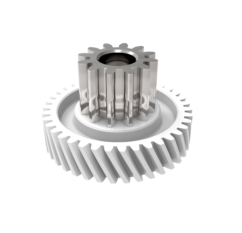 Plastic gear Module 0.800, Teeth 38Z, Shape with pinion, ref. 020280